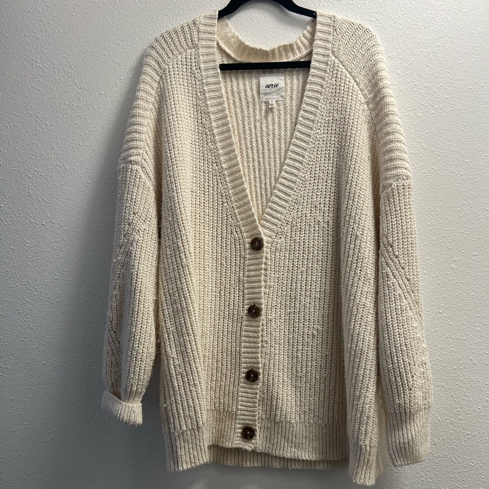 Aerie Cozy Cream Knit Cardigan Sweater